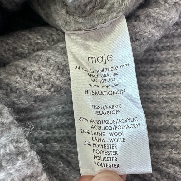 Maje Wool Blend Mock Neck Grey Ribbed Sweater - Picture 7 of 7